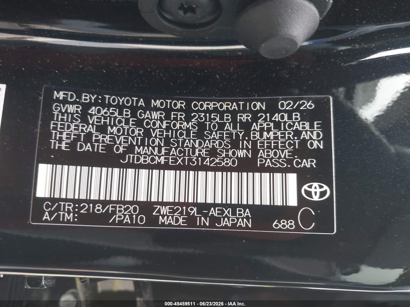 2026 Toyota Corolla VIN JTDBCMFEXT3142580 IAAI salvage auction — LEFT FRONT, Salvage Title, sold $4,550 on 2026-07-30 (photo 9)