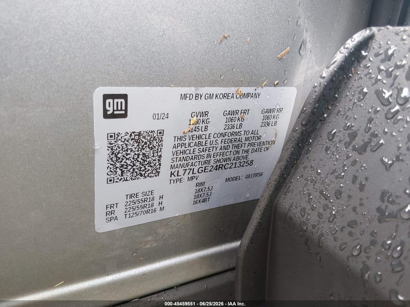 2024 Chevrolet Trax VIN KL77LGE24RC213258 IAAI salvage auction — WATER/FLOOD, Wait Title, sold $8,250 on 2026-08-28 (photo 9)