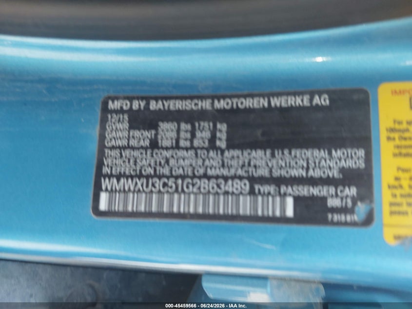 2016 Mini Hard top VIN WMWXU3C51G2B63489 IAAI salvage auction — FRONT END, Salvage (Pennsylvania), sold $25 on 2026-07-28 (photo 9)