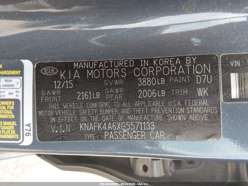 2016 Kia Forte VIN KNAFK4A6XG5571133 IAAI salvage auction — REAR END, Clear (Tennessee), sold $850 on 2026-07-30 (photo 9)