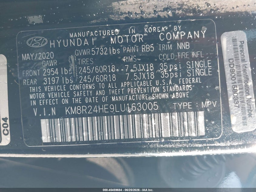 2020 Hyundai Palisade VIN KM8R24HE9LU163005 IAAI salvage auction — REAR END, Salvage (Arkansas), sold $6,250 on 2026-07-22 (photo 9)