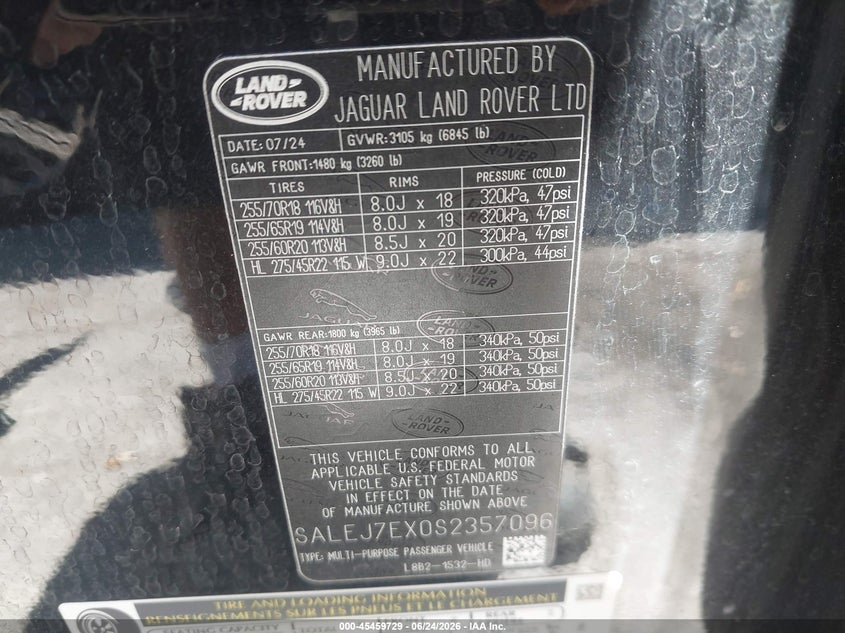 2025 Land rover Defender VIN SALEJ7EX0S2357096 IAAI salvage auction — FRONT END, Salvage (Ohio), sold $35,100 on 2026-07-13 (photo 9)