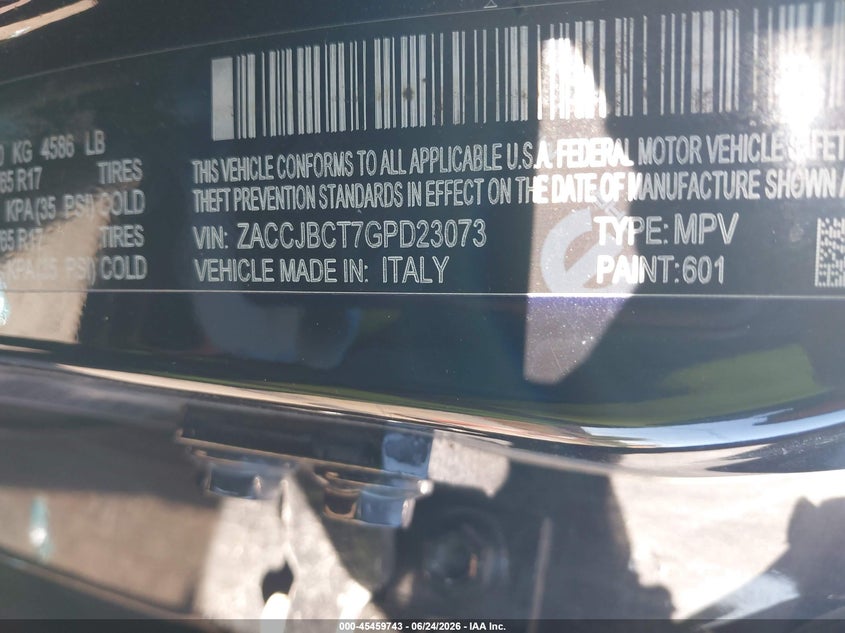 2016 Jeep Renegade VIN ZACCJBCT7GPD23073 IAAI salvage auction — FRONT END, Salvage Title, sold $450 on 2026-08-20 (photo 9)