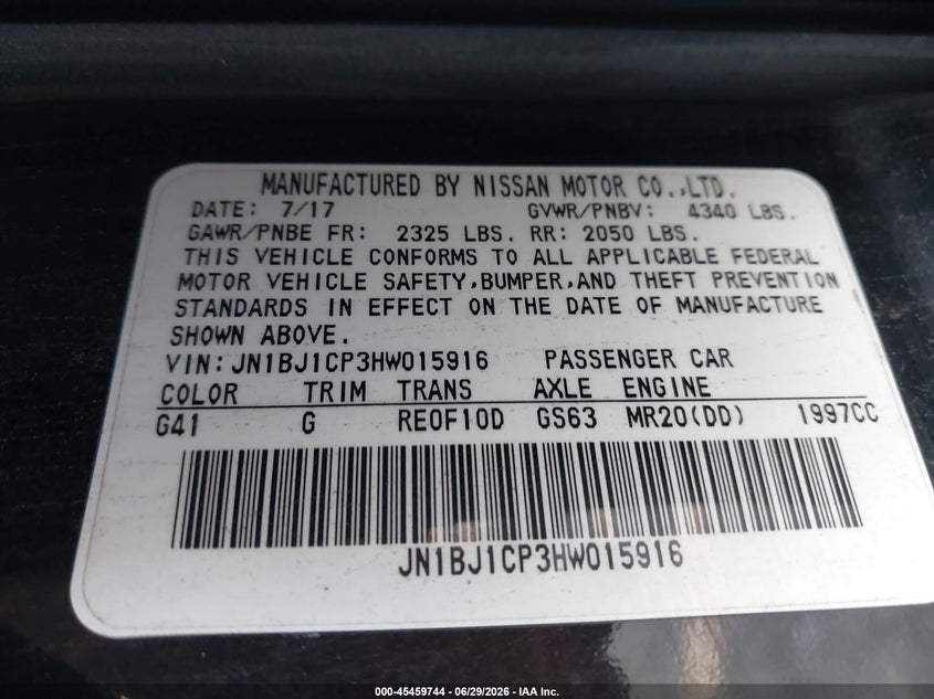 2017 Nissan Rogue VIN JN1BJ1CP3HW015916 IAAI salvage auction — NORMAL WEAR, Clear (Tennessee), sold $1,400 on 2026-07-16 (photo 9)