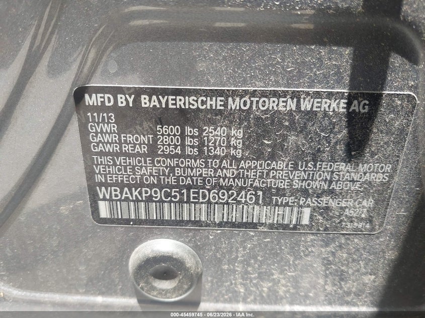 2014 BMW 5er VIN WBAKP9C51ED692461 IAAI salvage auction — ELECTRICAL, Original (Texas), sold $475 on 2026-07-15 (photo 9)
