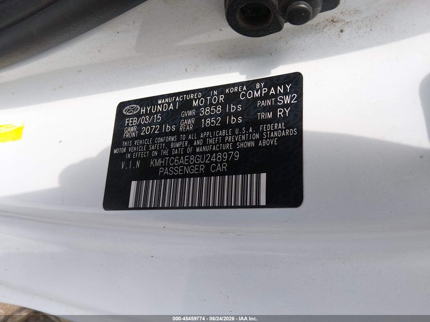 2016 Hyundai Veloster VIN KMHTC6AE8GU248979 IAAI salvage auction — FRONT END, Salvage (Oklahoma), sold $750 on 2026-08-01 (photo 9)