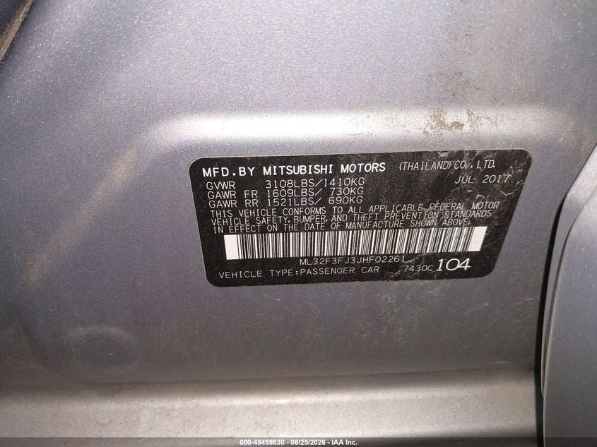 2018 Mitsubishi Mirage VIN ML32F3FJ3JHF02261 IAAI salvage auction — LEFT FRONT, Salvage Title, sold $1,400 on 2026-07-23 (photo 9)
