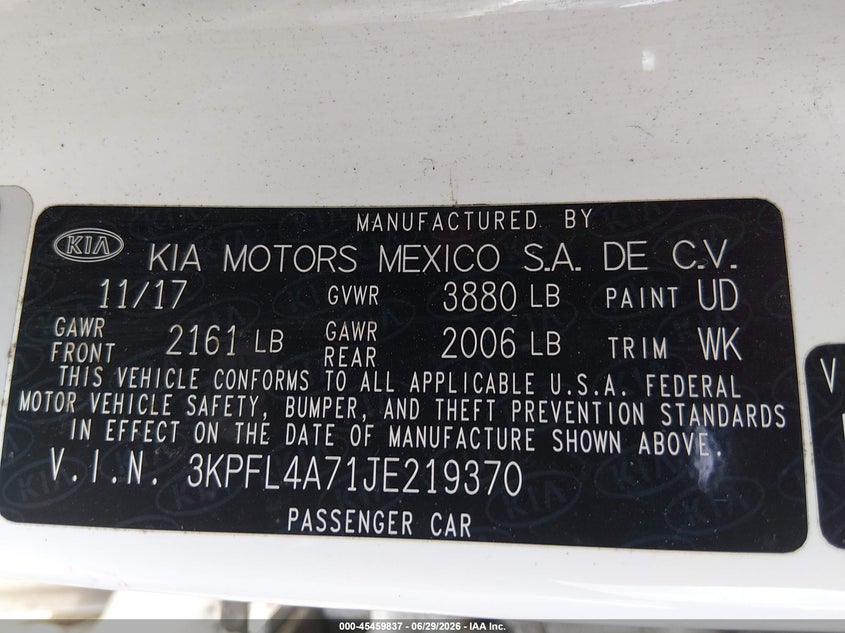 2018 Kia Forte VIN 3KPFL4A71JE219370 IAAI salvage auction — FRONT END, Salvage (Ohio), sold $1,450 on 2026-07-23 (photo 9)