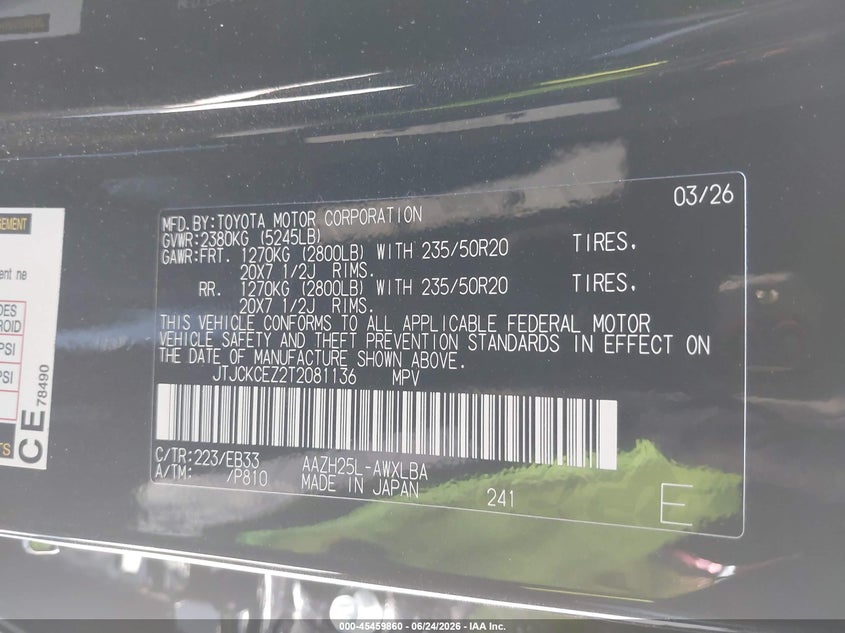 2026 Lexus Nx VIN JTJCKCEZ2T2081136 IAAI salvage auction — LEFT SIDE, Salvage Title, sold $32,000 on 2026-07-20 (photo 9)