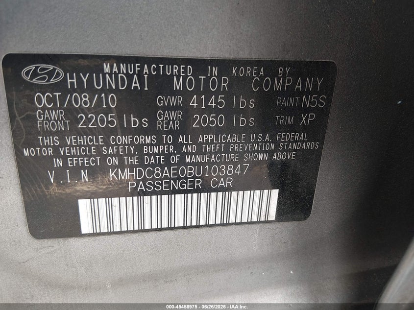 2011 Hyundai Elantra VIN KMHDC8AE0BU103847 IAAI salvage auction — NORMAL WEAR, Clear (South Carolina), sold $500 on 2026-07-29 (photo 9)