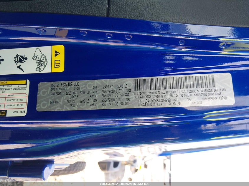 2018 Jeep Wrangler / VIN 1C4HJXEN2JW314888 IAAI salvage auction — REAR END, Salvage (Georgia), sold $8,900 on 2026-07-29 (photo 9)