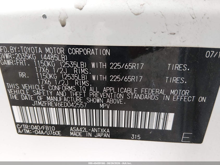 2014 Toyota Rav 4 VIN JTMZFREV6ED042557 IAAI salvage auction — SIDE, Salvage (Ohio), sold $2,850 on 2026-07-09 (photo 9)