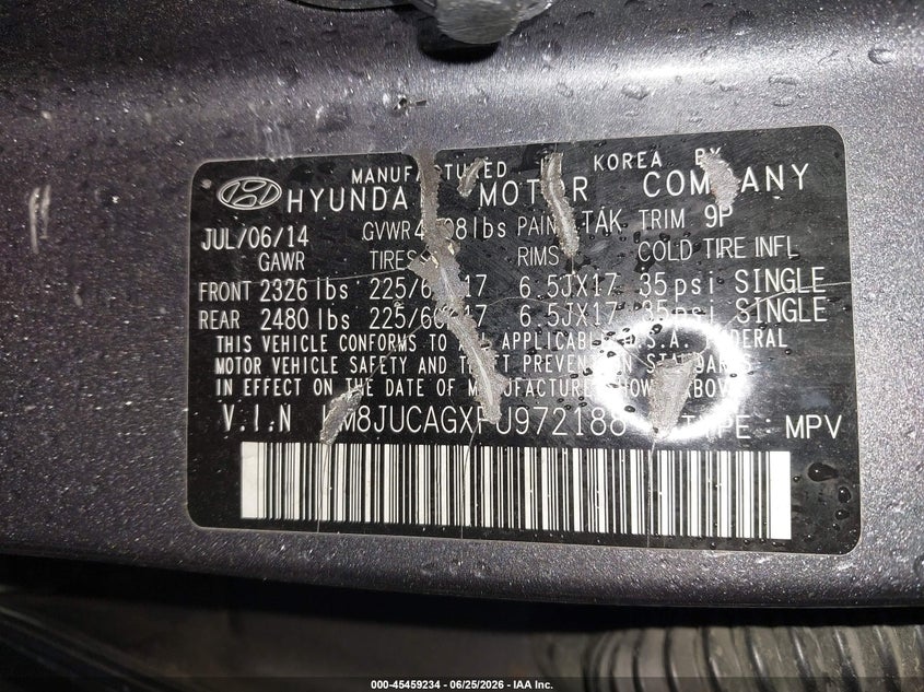 2015 Hyundai Tucson VIN KM8JUCAGXFU972188 IAAI salvage auction — SIDE, Mv-907A (New York), sold $775 on 2026-07-10 (photo 9)