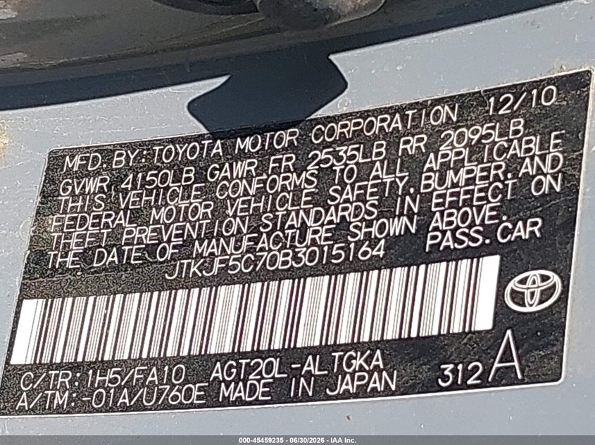 2011 Scion Tc VIN JTKJF5C70B3015164 IAAI salvage auction — LEFT SIDE, Nrc Lienholder Repossession Paperwork (Mississippi), sold $25 on 2026-07-23 (photo 9)