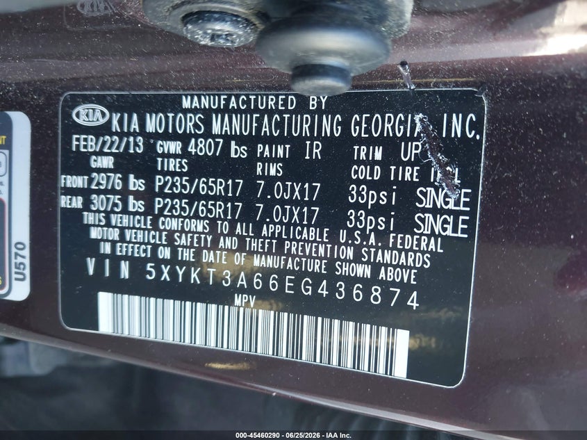2014 Kia Sorento VIN 5XYKT3A66EG436874 IAAI salvage auction — FRONT END, Salvage (Idaho), sold $1,450 on 2026-07-09 (photo 9)