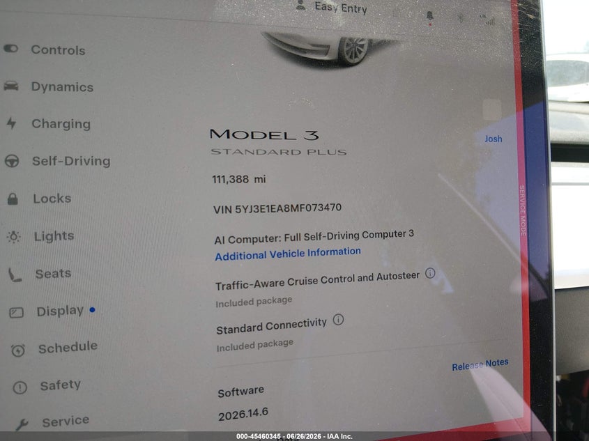 2021 Tesla Model 3 VIN 5YJ3E1EA8MF073470 IAAI salvage auction — RIGHT SIDE, Salvage (California), sold $5,500 on 2026-07-21 (photo 7)