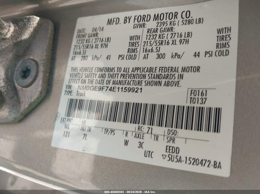 2014 Ford Transit VIN NM0GE9F74E1159921 IAAI salvage auction — NORMAL WEAR, Clear (New Hampshire), sold $1,250 on 2026-07-10 (photo 9)