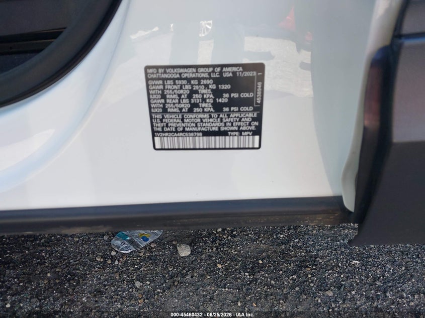 2024 Volkswagen Atlas VIN 1V2HR2CA4RC538798 IAAI salvage auction — RIGHT FRONT, Salvage - Greater Than 75% (Maryland), sold $7,750 on 2026-08-01 (photo 9)