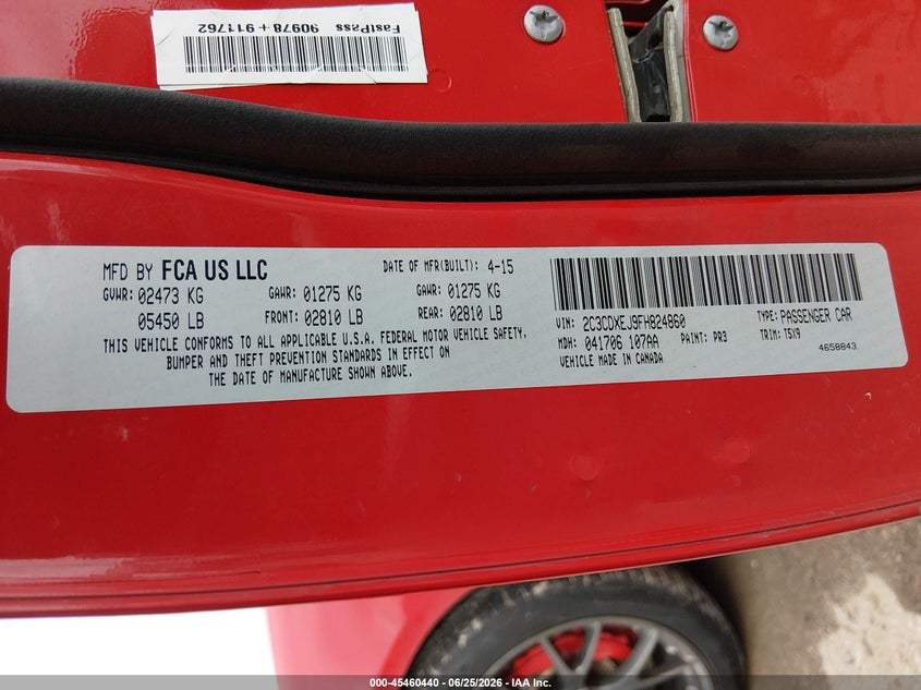 2015 Dodge Charger VIN 2C3CDXEJ9FH824860 IAAI salvage auction — FRONT END, Salvage (Kansas), sold $7,700 on 2026-07-22 (photo 9)