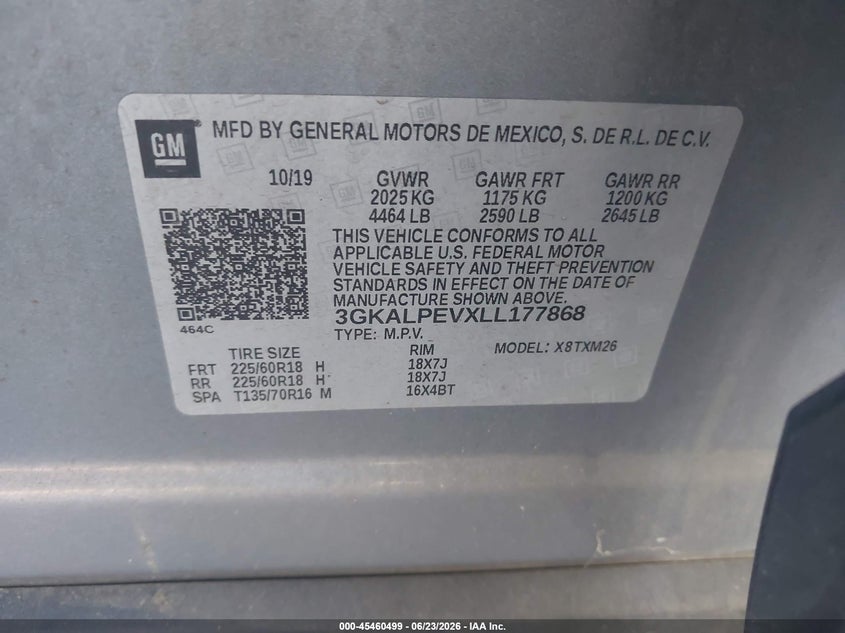 2020 Gmc Terrain VIN 3GKALPEVXLL177868 IAAI salvage auction — FRONT END, Salvage Title, sold $3,850 on 2026-07-22 (photo 9)