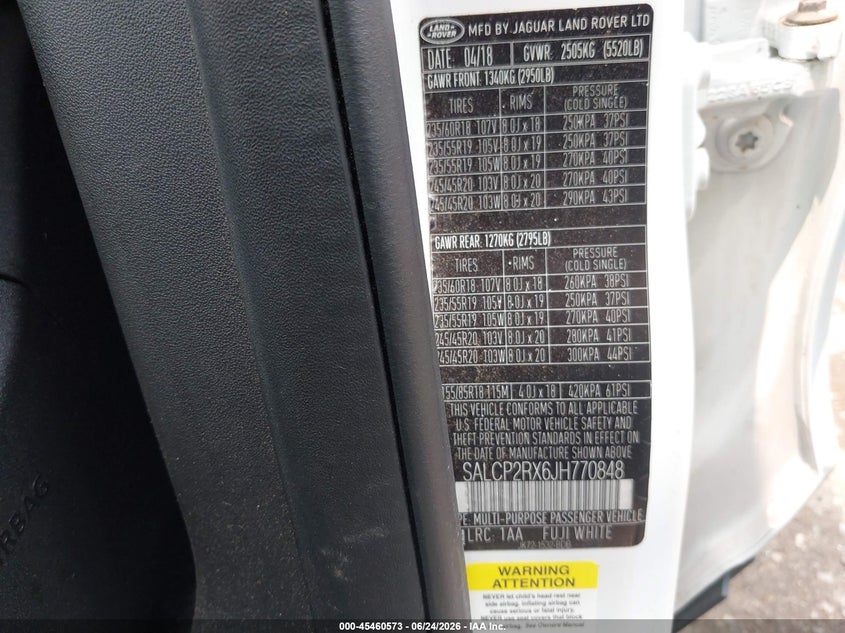 2018 Land rover Discovery sport VIN SALCP2RX6JH770848 IAAI salvage auction — FRONT END, Clear (Oklahoma), sold $2,800 on 2026-08-29 (photo 9)