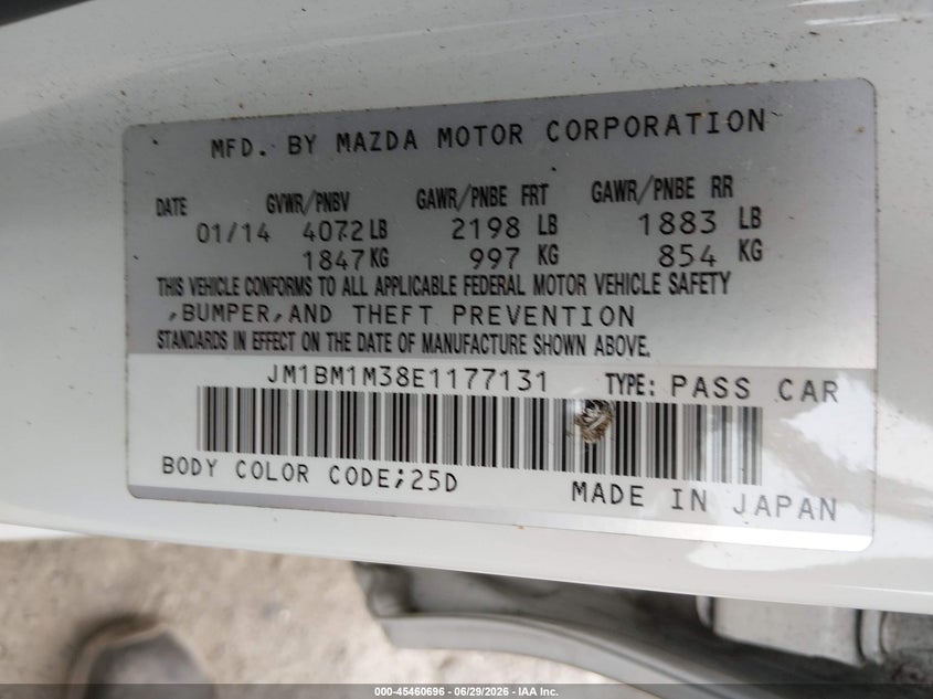 2014 Mazda 3 VIN JM1BM1M38E1177131 IAAI salvage auction — FRONT END, Bill Of Sale (Washington), sold $1,300 on 2026-07-15 (photo 9)