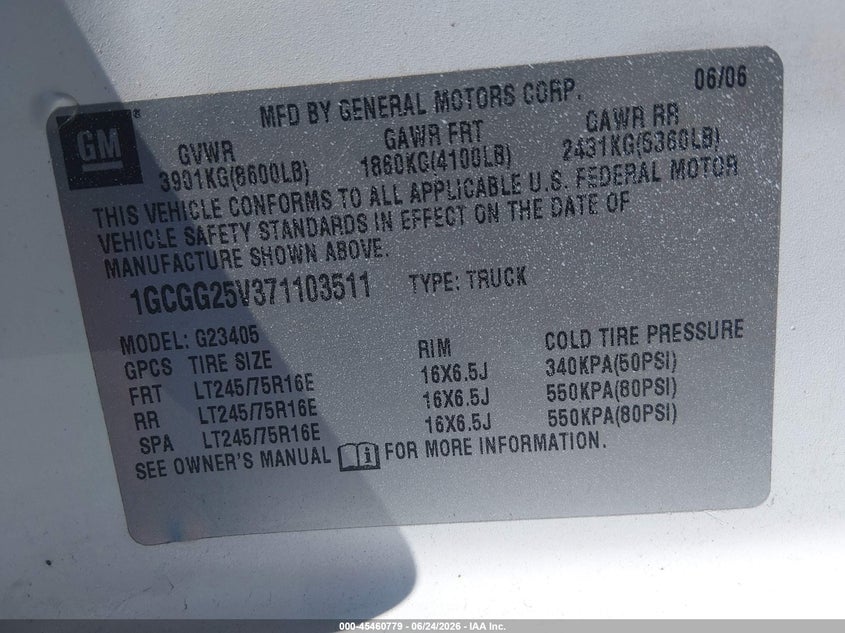 2007 Chevrolet Express 2500 VIN 1GCGG25V371103511 IAAI salvage auction — FRONT & REAR, Salvage - Greater Than 75% (Maryland), sold $375 on 2026-07-18 (photo 9)