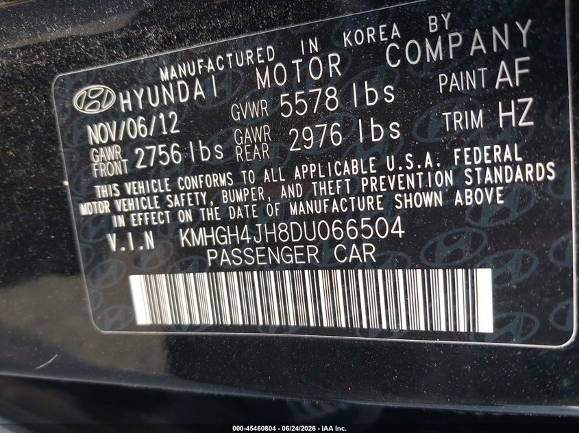 2013 Hyundai Equus VIN KMHGH4JH8DU066504 IAAI salvage auction — NORMAL WEAR, Clear (Georgia), sold $500 on 2026-07-29 (photo 9)