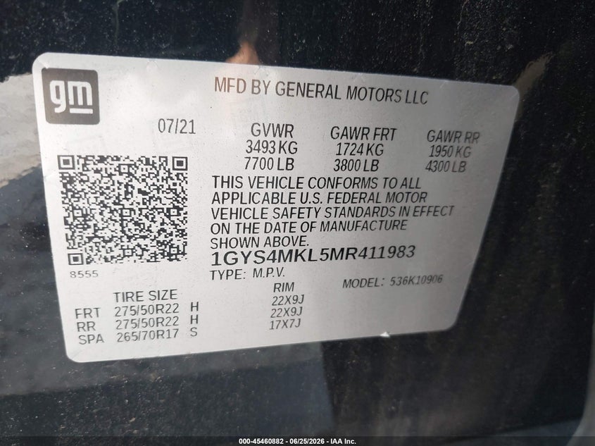 2021 Cadillac Escalade VIN 1GYS4MKL5MR411983 IAAI salvage auction — FRONT END, Salvage (Georgia), sold $32,500 on 2026-08-17 (photo 9)
