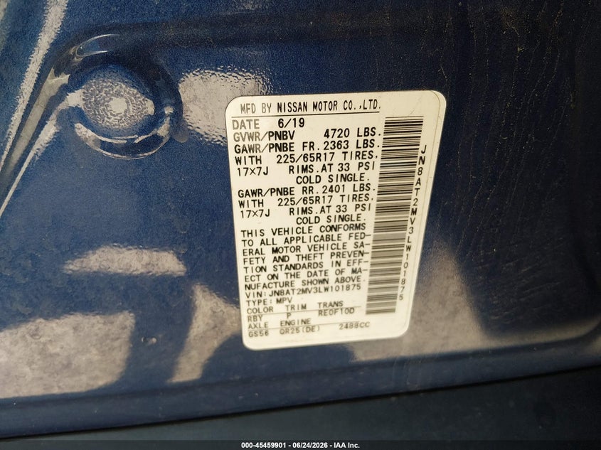 2020 Nissan Rogue VIN JN8AT2MV3LW101875 IAAI salvage auction — LEFT FRONT, Salvage (Ohio), sold $2,475 on 2026-07-14 (photo 9)