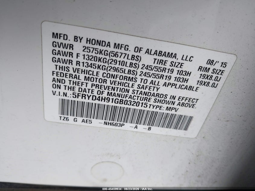 2016 Acura Mdx VIN 5FRYD4H91GB032015 IAAI salvage auction — FRONT END, Salvage (Pennsylvania), sold $2,200 on 2026-07-10 (photo 9)
