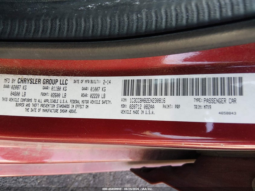 2014 Chrysler 200 VIN 1C3CCBAB2EN230816 IAAI salvage auction — NORMAL WEAR, Clear (Utah), sold $100 on 2026-07-24 (photo 9)
