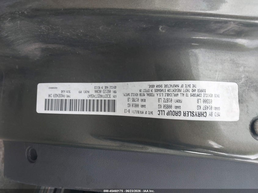 2013 Fiat 500 VIN 3C3CFFAR2DT745647 IAAI salvage auction — RIGHT REAR, Salvage Title, sold $250 on 2026-08-03 (photo 9)