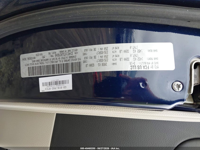 2018 Chrysler Pacifica VIN 2C4RC1H73JR276248 IAAI salvage auction — NORMAL WEAR, Sf97 (Washington), sold $10,400 on 2026-07-29 (photo 9)