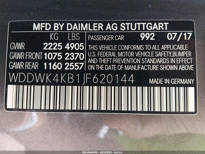 2018 Mercedes-benz C-klasse VIN WDDWK4KB1JF620144 IAAI salvage auction — FRONT END, Salvage (West Virginia), sold $7,350 on 2026-08-13 (photo 9)