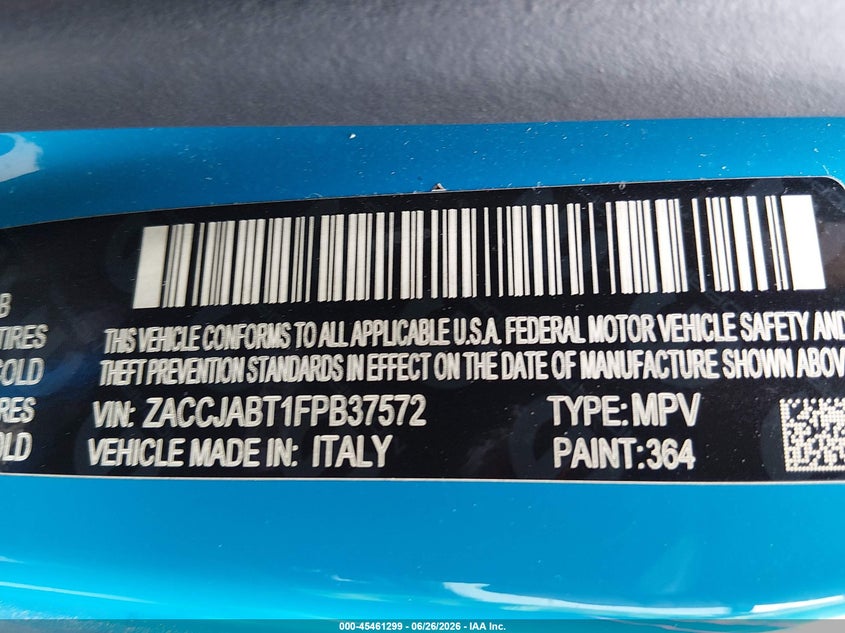 2015 Jeep Renegade VIN ZACCJABT1FPB37572 IAAI salvage auction — VANDALISM, Salvage (Ohio), sold $550 on 2026-07-15 (photo 9)