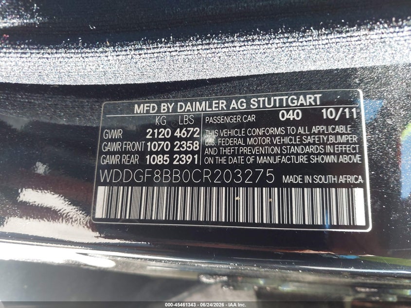 2012 Mercedes-benz C-klasse VIN WDDGF8BB0CR203275 IAAI salvage auction — NORMAL WEAR, Original (Ohio), sold $1,350 on 2026-07-07 (photo 9)