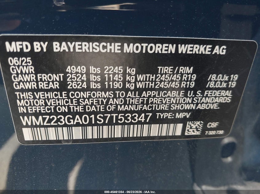 2025 Mini Countryman VIN WMZ23GA01S7T53347 IAAI salvage auction — FRONT END, Salvage Title, sold $13,875 on 2026-08-17 (photo 9)