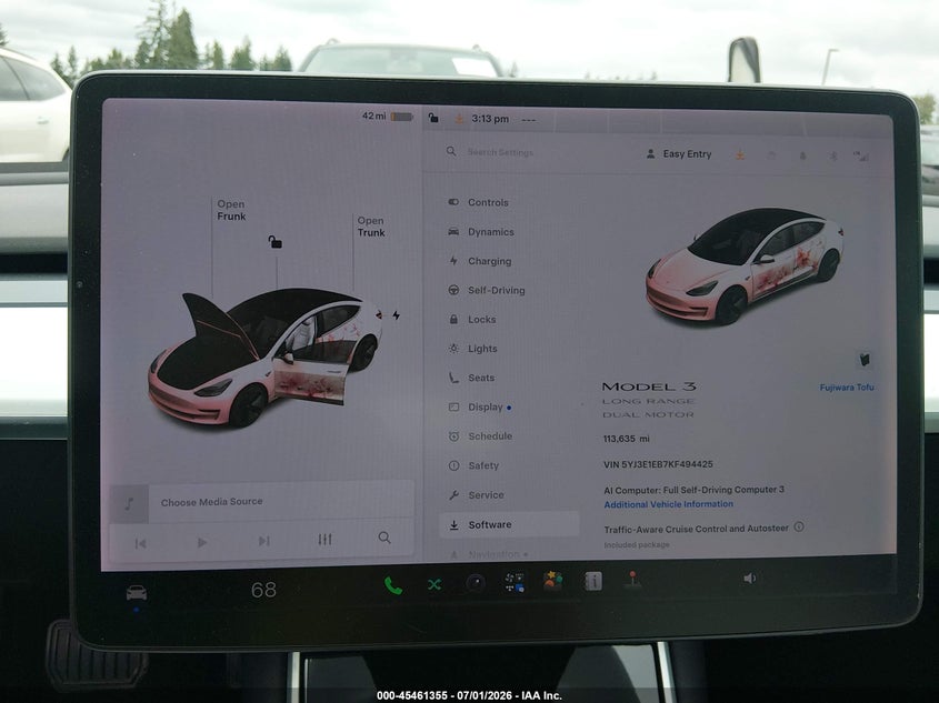 2019 Tesla Model 3 VIN 5YJ3E1EB7KF494425 IAAI salvage auction — RIGHT FRONT, Bill Of Sale (Washington), sold $5,800 on 2026-07-15 (photo 7)