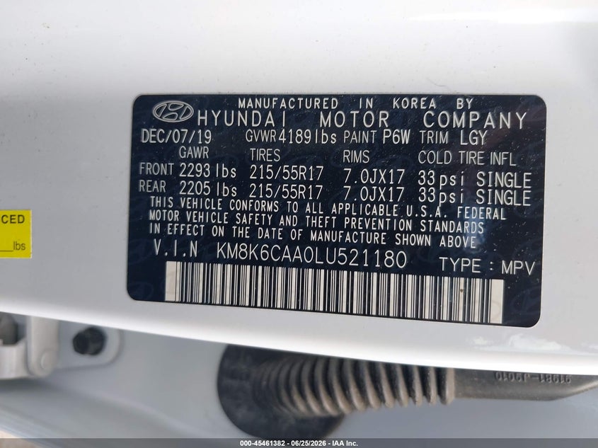2020 Hyundai Kona VIN KM8K6CAA0LU521180 IAAI salvage auction — REAR END, Salvage (Virginia), sold $2,650 on 2026-07-15 (photo 9)