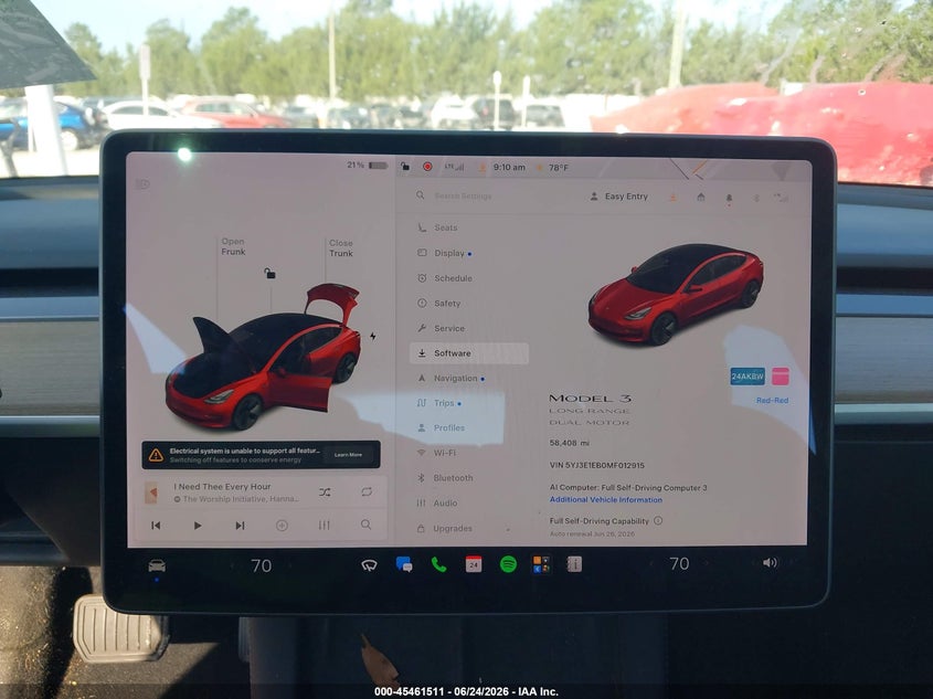 2021 Tesla Model 3 VIN 5YJ3E1EB0MF012915 IAAI salvage auction — RIGHT SIDE, Salvage Title, sold $7,700 on 2026-07-23 (photo 7)