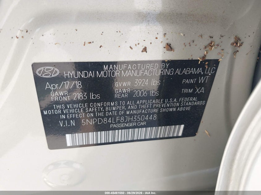 2018 Hyundai Elantra VIN 5NPD84LF8JH350448 IAAI salvage auction — WATER/FLOOD, Salvage (Texas), sold $3,250 on 2026-07-09 (photo 9)