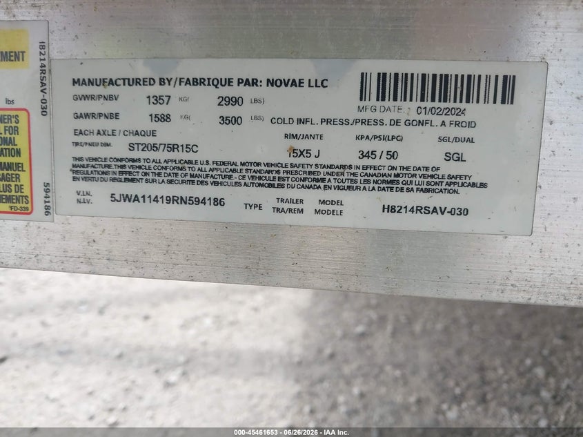 2024 Other Other VIN 5JWA11419RN594186 IAAI salvage auction — REAR END, Bill Of Sale (Wisconsin), sold $1,425 on 2026-07-07 (photo 9)