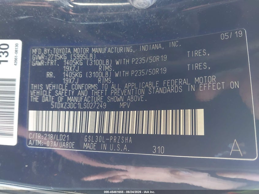 2020 Toyota Sienna VIN 5TDXZ3DC1LS027249 IAAI salvage auction — FRONT END, Salvage (Ohio), sold $425 on 2026-07-29 (photo 9)