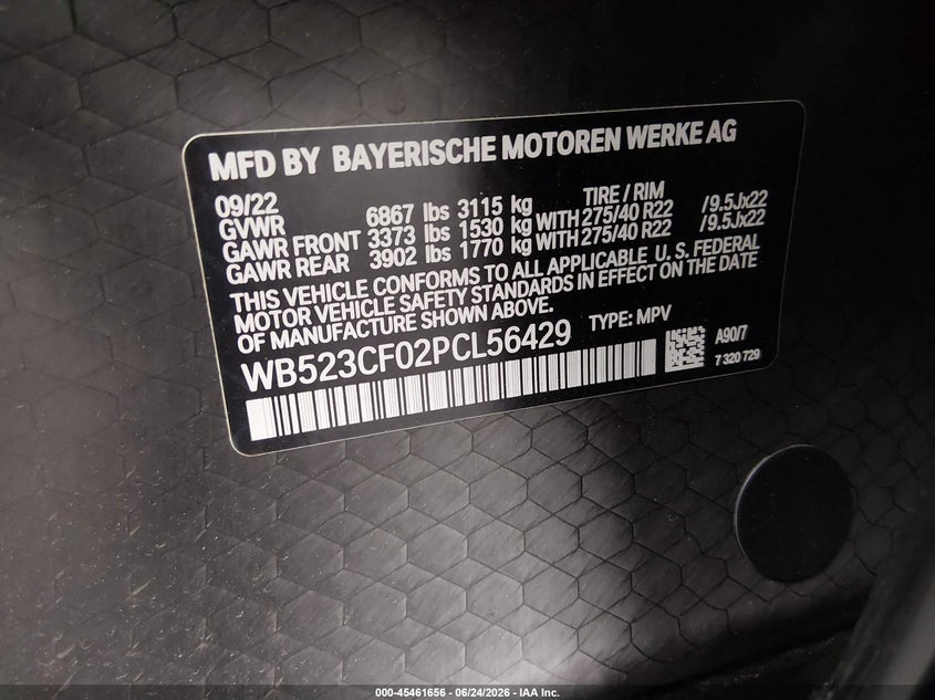 2023 BMW Ix VIN WB523CF02PCL56429 IAAI salvage auction — RIGHT SIDE, Salvage Title, sold $25,500 on 2026-07-23 (photo 9)