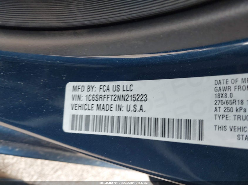 2022 Ram 1500 VIN 1C6SRFFT2NN215223 IAAI salvage auction — FRONT END, Salvage (Ohio), sold $25 on 2026-07-31 (photo 9)