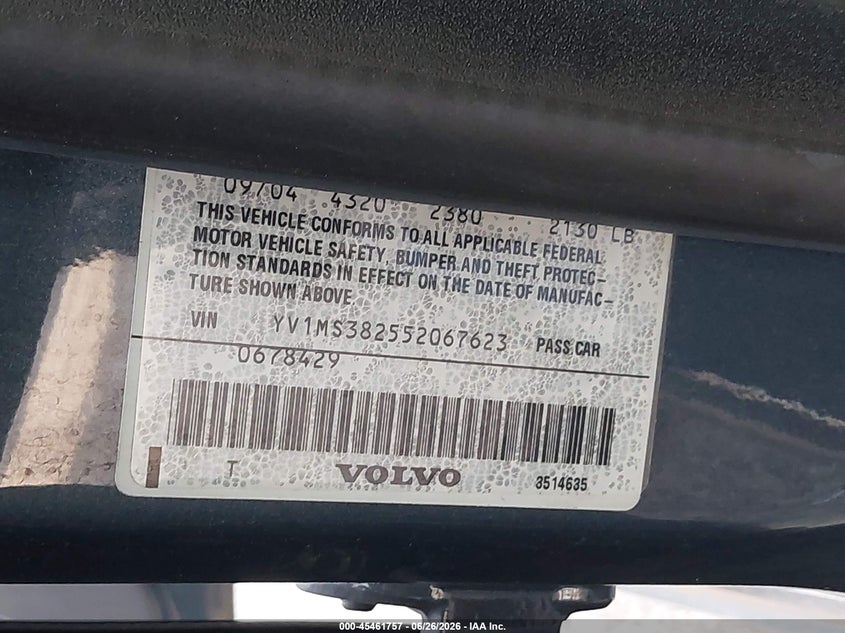 2005 Volvo S40 VIN YV1MS382552067623 IAAI salvage auction — NORMAL WEAR, Original (Texas), sold $325 on 2026-07-21 (photo 9)