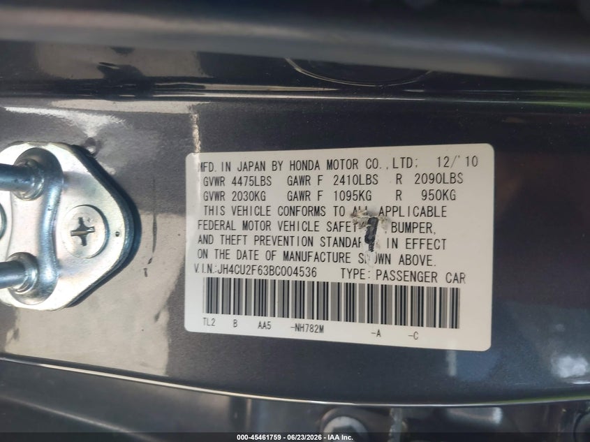 2011 Acura Tsx VIN JH4CU2F63BC004536 IAAI salvage auction — NORMAL WEAR, Clear - Dealer Only (California), sold $525 on 2026-07-28 (photo 9)