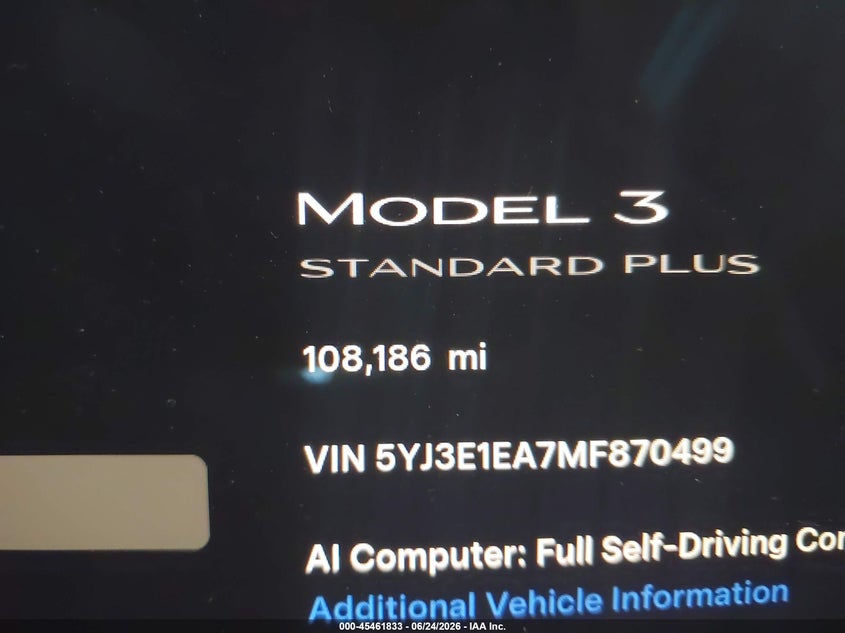 2021 Tesla Model 3 VIN 5YJ3E1EA7MF870499 IAAI salvage auction — LEFT REAR, Salvage (Arizona), sold $5,500 on 2026-07-30 (photo 7)