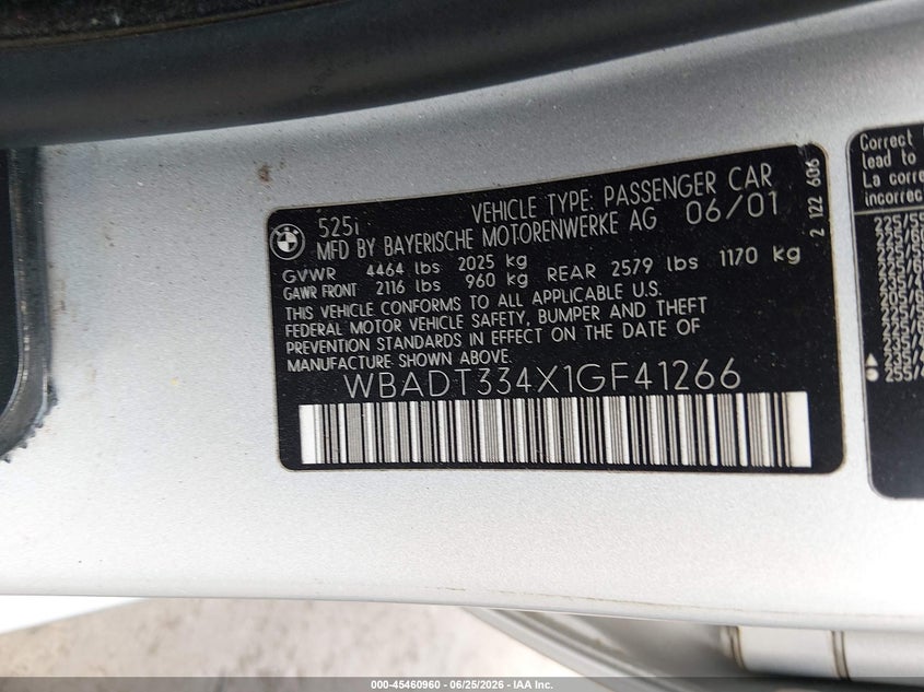 2001 BMW 5er VIN WBADT334X1GF41266 IAAI salvage auction — FRONT END, Salvage (Ohio), sold $1,000 on 2026-08-04 (photo 9)